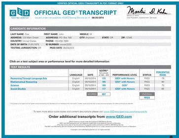 GED Transcript Example
